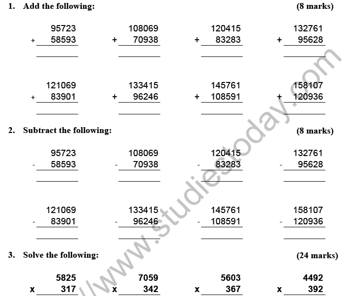 cbse class 5 mathematics practice worksheet set g